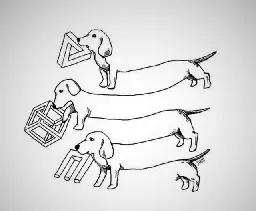 These are dogs drawn in a way that presents strange optical illusions where they shapes and locations change as you look at it