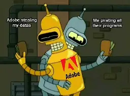 golden bender hugs regular bender. golden bender is labelled 'adobe stealing my data'. regular bender is labeled "me pirating all their programs'. they are both stealing the others wallet while they hug.