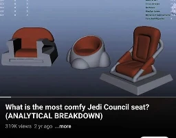youtube screenshot. "What is the most comfy Jedi Council seat (ANALYTICAL BREAKDOWN) / image of various chairs from the Jedi Council