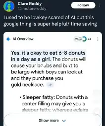AI overview that informed you that eating donuts as a girl is ok.