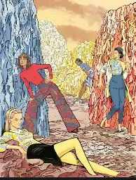 Stylistic artwork of several women posing in cool clothes