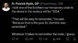 A tweet describing a monk remembering "1234" based on a historical event