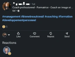A linkedin post with just a few hashtags in it. It got a single "instructive" reaction