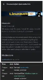 A screenshot shows a new linuxsucks community on the sh.itjust.works instance, a screenshot below it showing the moderator of the community getting banned five hours after its creation.