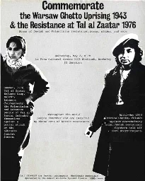 Flier for an event held in May 1976 called "Commemorate the Warsaw Ghetto Uprising 1943 & the Resistance at Tal al Zaatar 1976"