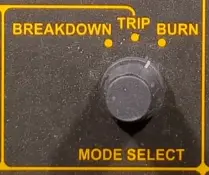 mode selector switch of a high voltage tester, labled breakdown, trip, burn
