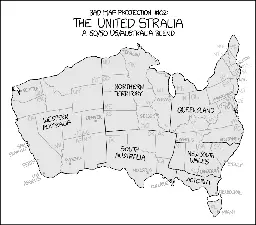 A distorted map of Australia with the continental U.S. crammed into it.