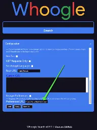 A screenshot from the settings of whoogle