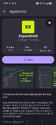 Screenshot of an app called Expandroid with a huge share button in place of the Install button