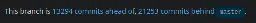 Image from a GitHub repository saying "This branch is 13294 commits ahead of, 21253 commits behind master" which is a pun on the post title saying "When people ask how your plan for life is going..."