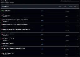 Screenshot of GitHub webpage showing 10's of failed CI attempts until one passed