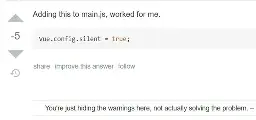 A stackoverflow answer with -5 points, it says "Adding this to main.js, worked for me." with the code being "Vue.config.silent = true;" A reply says "You're just hiding the warnings here, not actually solving the problem.-"