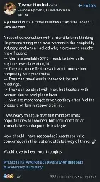LinkedIn post: My Friend Runs a Hotel Business-And He Doesn't Hire Women. A recent conversation with a friend left me thinking. He prefers hiring men over women in the hospitality industry, and when I asked why, his reasons caught me off guard: Men are available 24/7-ready to take calls anytime, even late at night. They are more flexible with work hours since hospitality is unpredictable. They can travel easily for work trips and meetings. They can be strict with men, but hesitate with women due to workplace laws. Men are more target-driven as they often feel the pressure of family responsibilities. I was ready to argue that this mindset limits opportunities for women, but I couldn't find an immediate counterpoint to his logic. How should I have responded? Are these valid concerns, or is this just an outdated way of thinking? Would love to hear your thoughts! #Hospitality #Workplace Diversity #HiringBias #Leadership #Equality