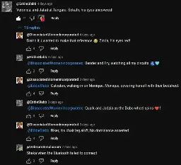 Youtube comment section showing an exchange carried out in mostly "Darmok and Jalad at Tanagra" speech.